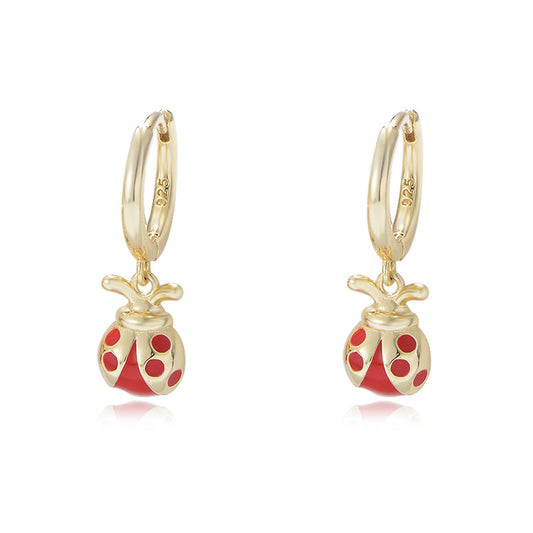Seven Star Ladybug Silver Drop Earrings for Women