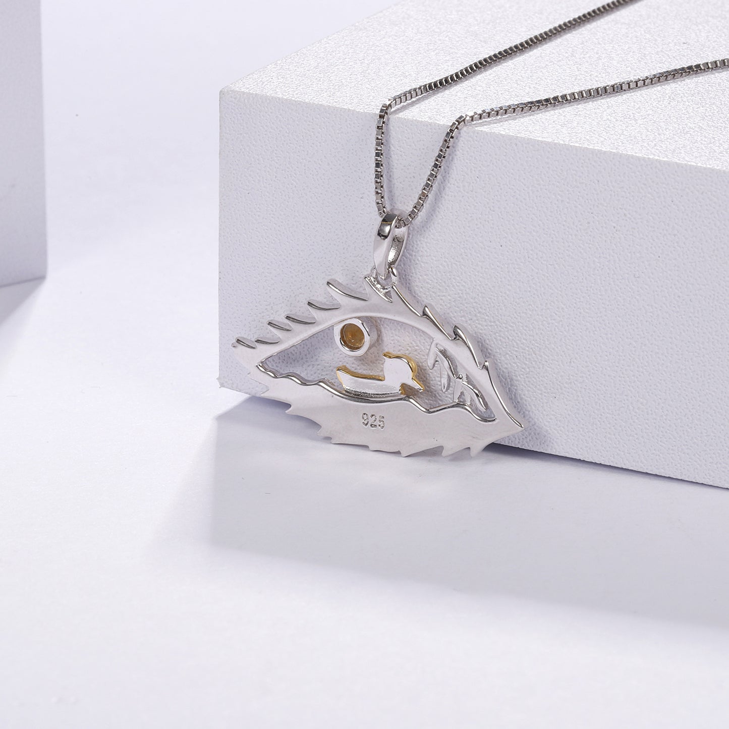 High-grade Design Lake of Eyes Enamel Natural Gemstone Little Duck Pendant Silver Necklace for Women