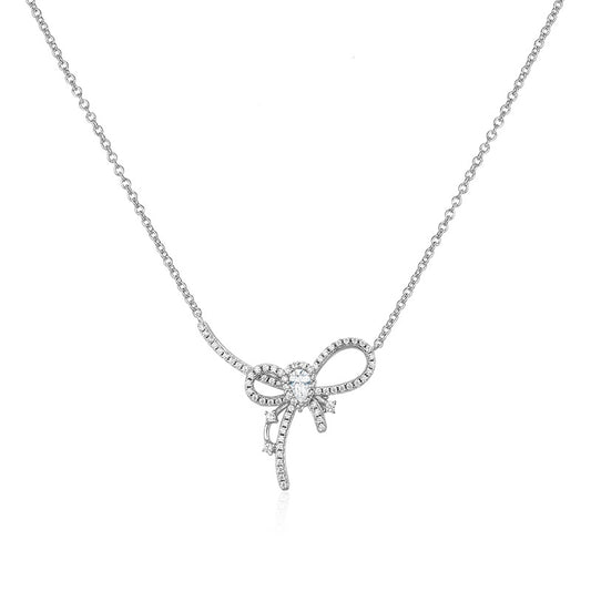 Full Zircon Bow Pendant Silver Necklace for Women