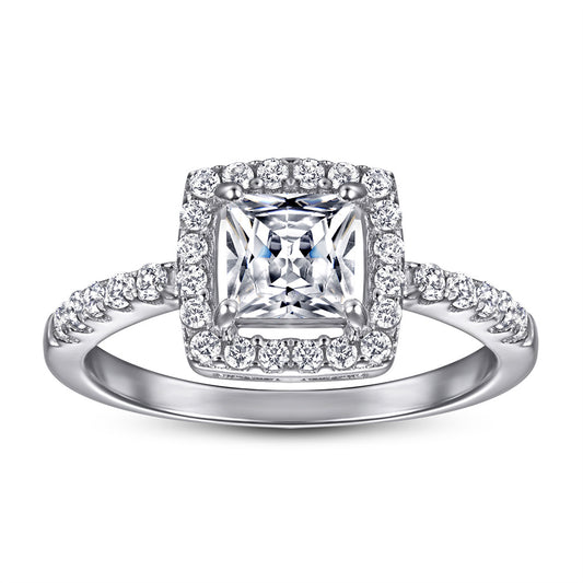 Princess Cut Zircon Soleste Halo Silver Ring for Women