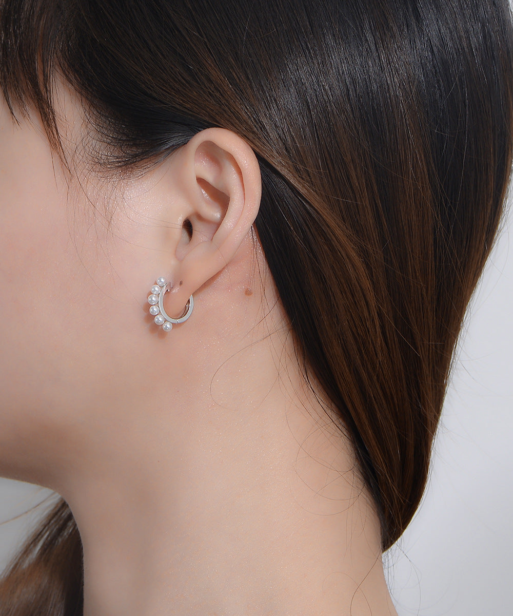 Row Pearls Sterling Silver Studs Earrings for Women