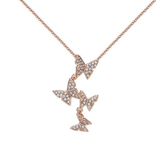 Four Zircon Butterflies Pendant Silver Necklace for Women
