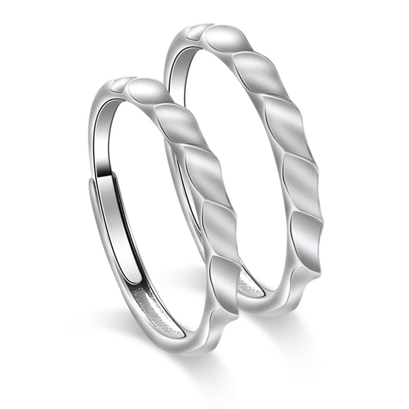 Concave-convex Wave Silver Couple Ring for Women