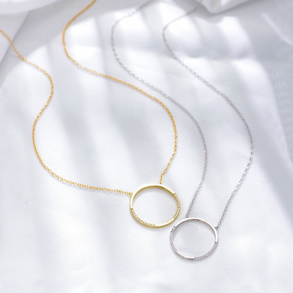 Circle Ring with Zircon Pendant Sterling Silver Necklace for Women