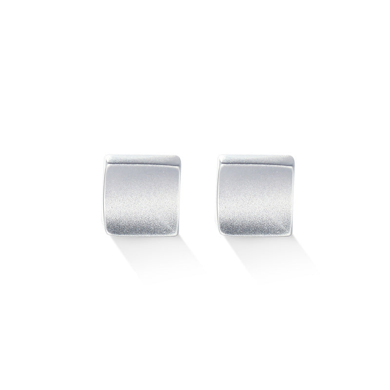 Frosted Curved Surface Square Silver Stud Earrings for Women