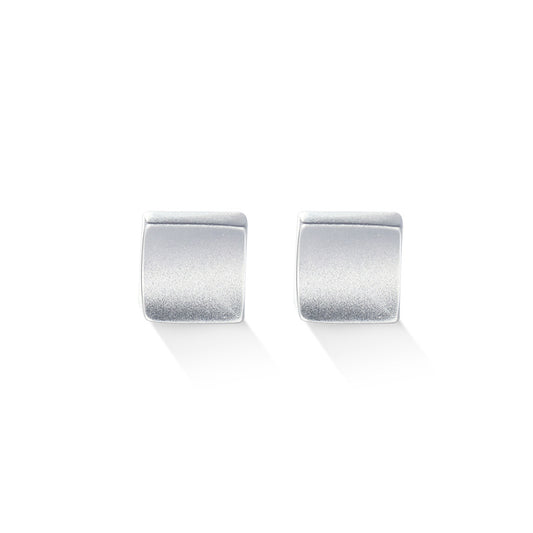 Frosted Curved Surface Square Silver Stud Earrings for Women