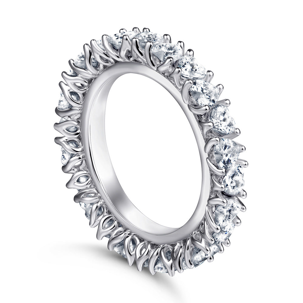 Full Circle Heart-shaped Zircon Silver Ring for Women