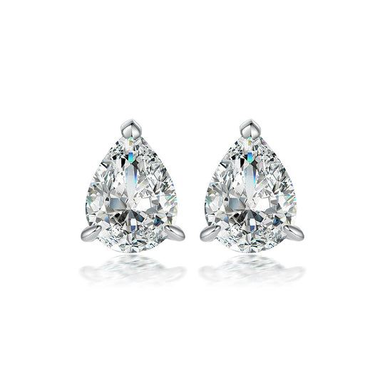 Three Prongs Pear Drop Zircon Silver Studs Earrings for Women