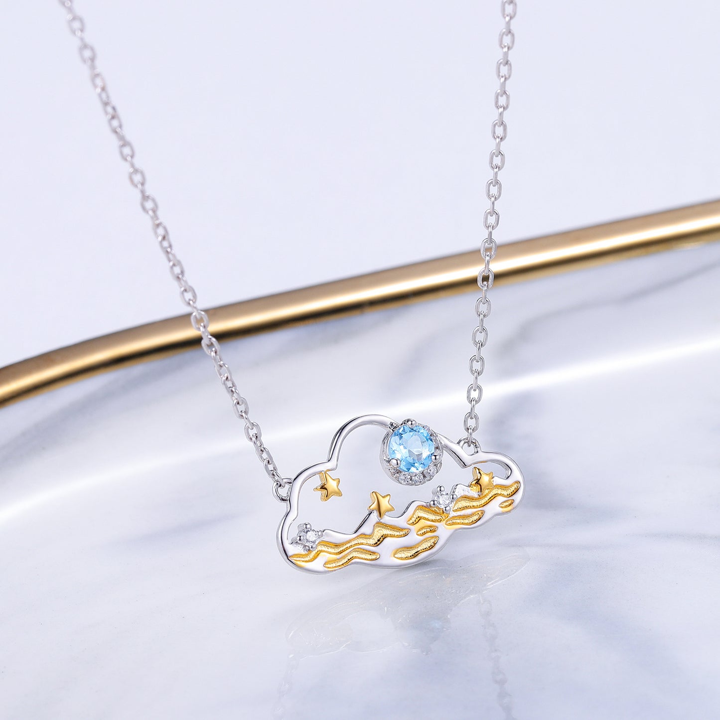 Gemstone Auspicious Cloud and Sea Pendant Sterling Silver Jewelry for Women