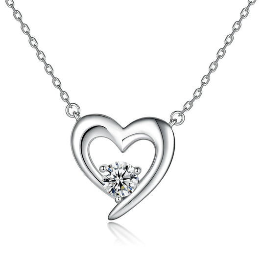 Round Zircon Heart-shaped Pendant Silver Necklace for Women