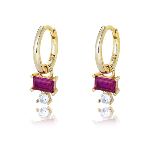 Rectangle Purple Zircon Pendant Silver Drop Earrings for Women