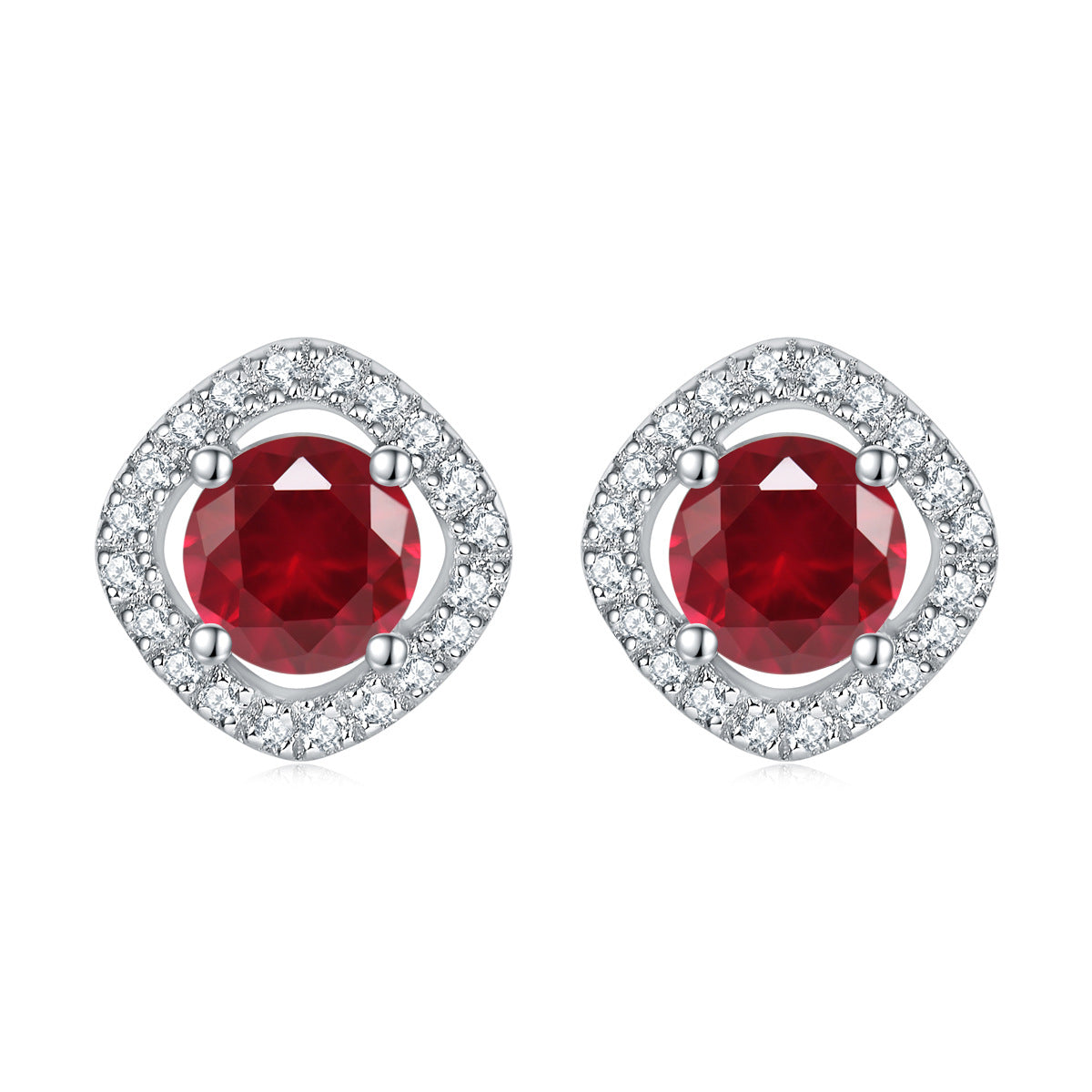 Round Zircon Square Soleste Halo Silver Studs Earrings for Women