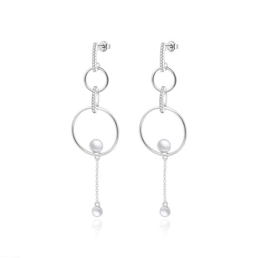 Interlocking Design 925 silver Natural Freshwater Pearl Drop Earrings for Women