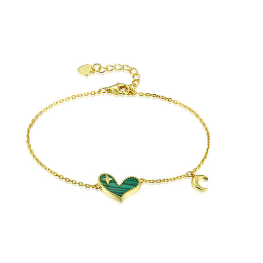 Heart Malachite Silver Bracelet for Women
