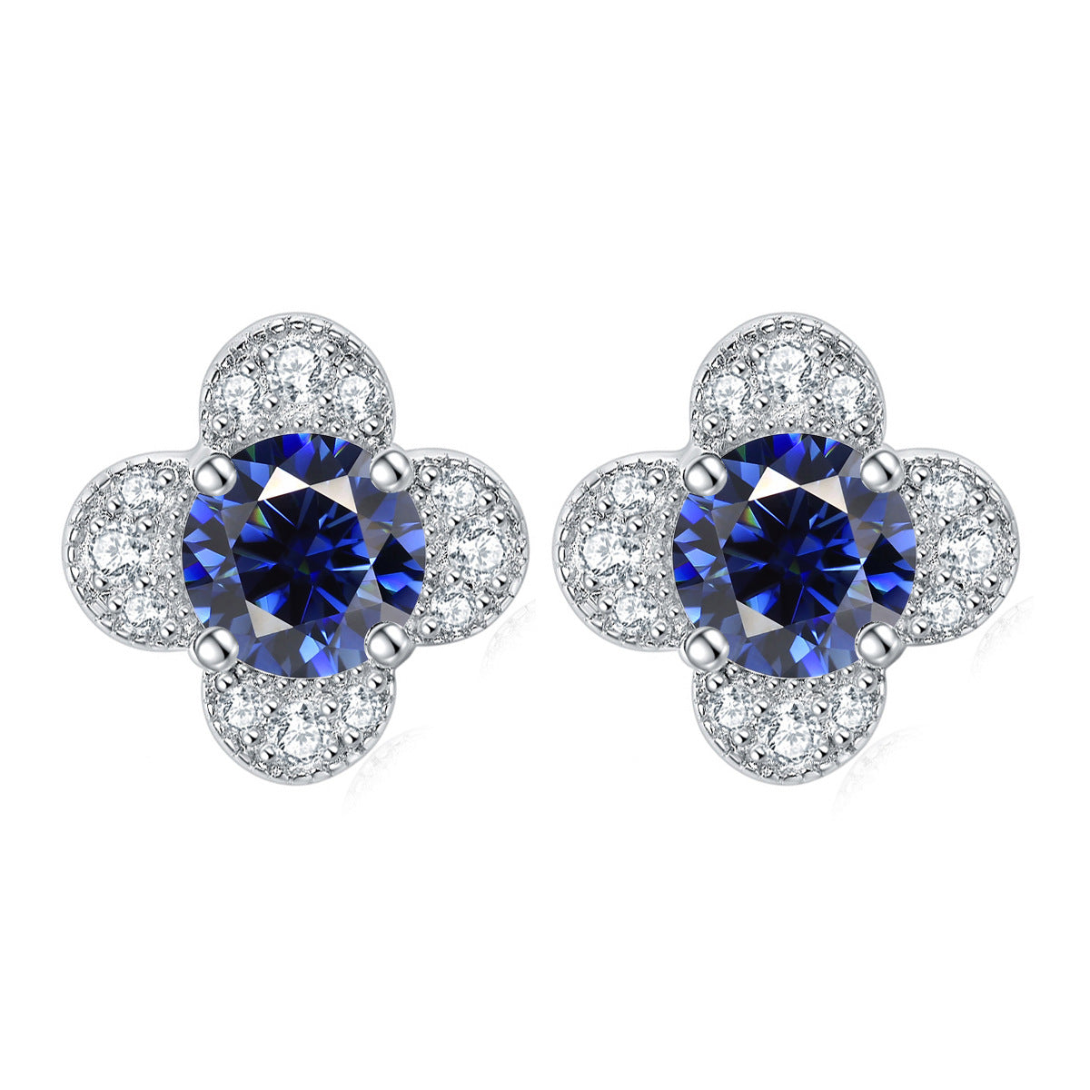 Colourful Round Zircon Clover Silver Studs Earrings for Women