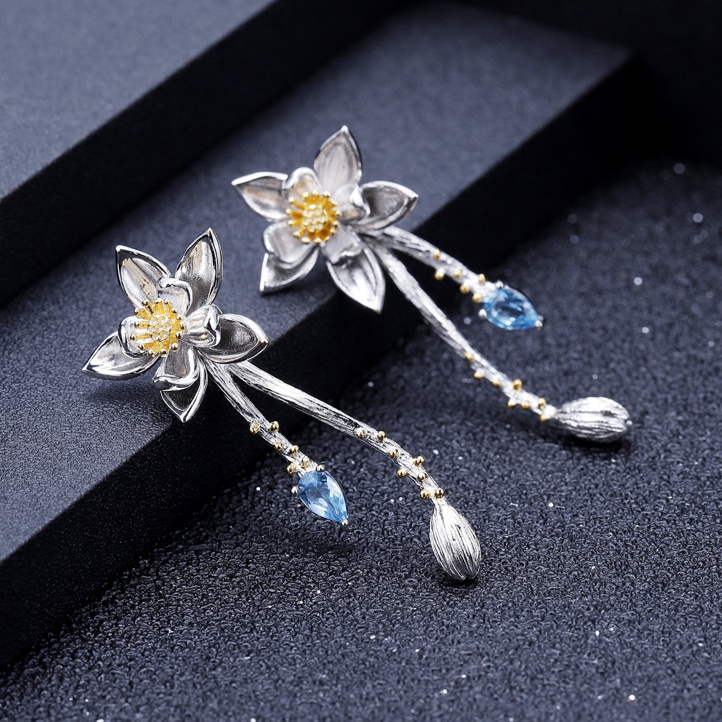 Premium Natural Colourful Gemstone Flower Shape Design Silver Earrings for Women