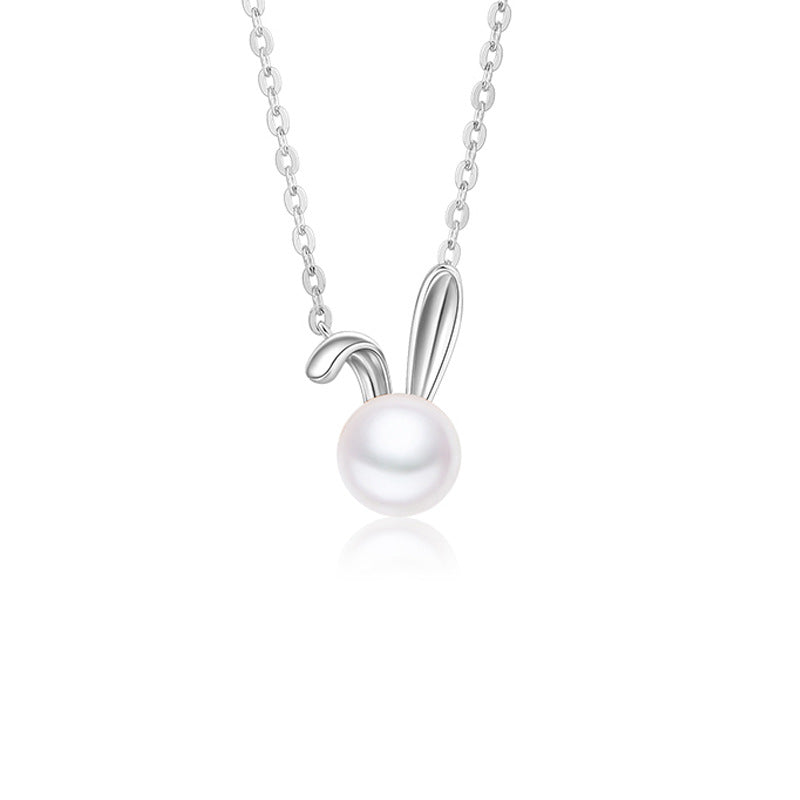 Bunny  with Pearl Pendant Silver Necklace for Women