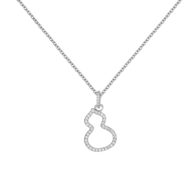 Zircon Hollow Gourd Pendant Silver Necklace for Women