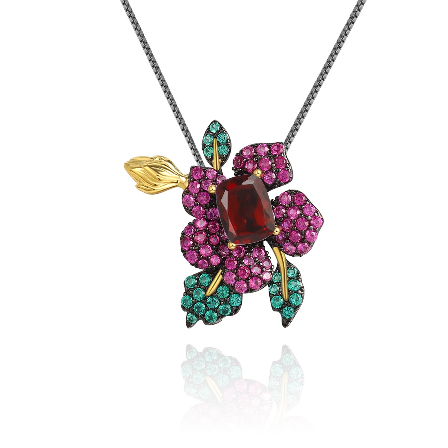 Natural Style Colourful Gemstone Brooch Pendant Dual-purpose Flower Silver Necklace for Women