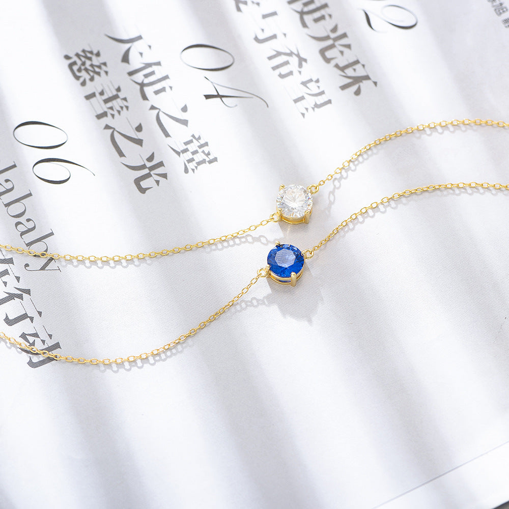 Plated Gold Single Round Zircon Silver Bracelet Bracelet for Women