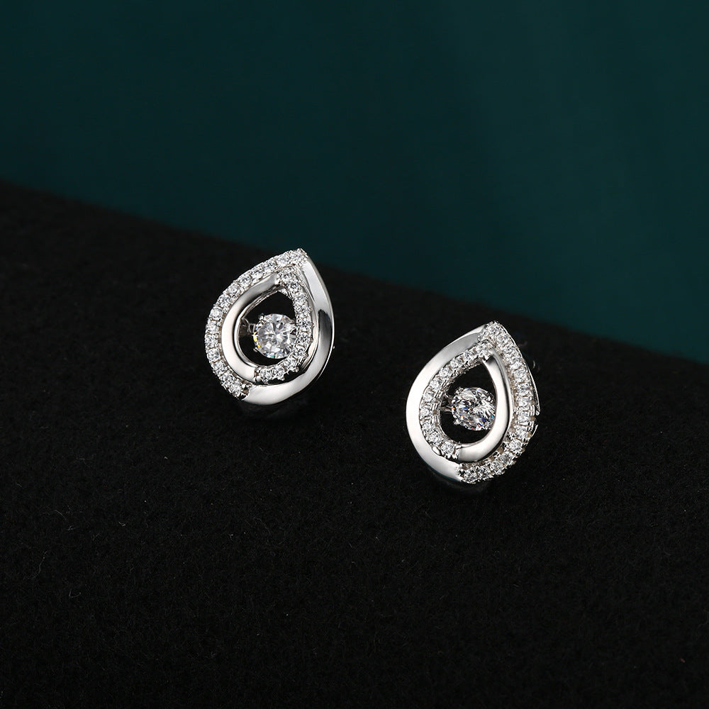 Round Zircon Pear Drop Silver Studs Earrings for Women