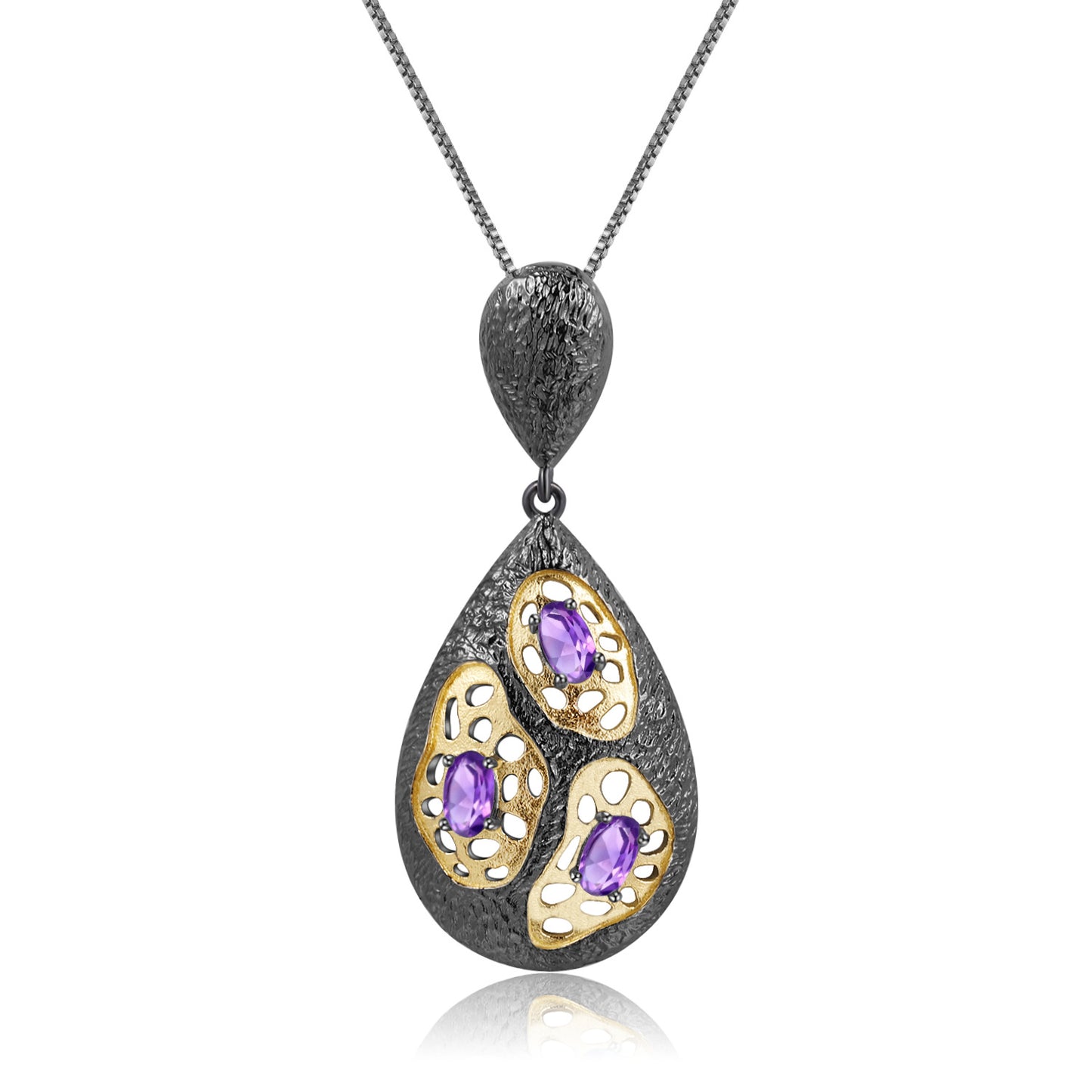 Italian Craft Design Vintage Luxury Sense Inlaid Natural Colourful Gemstone Pear Drop Pendant Silver Necklace for Women