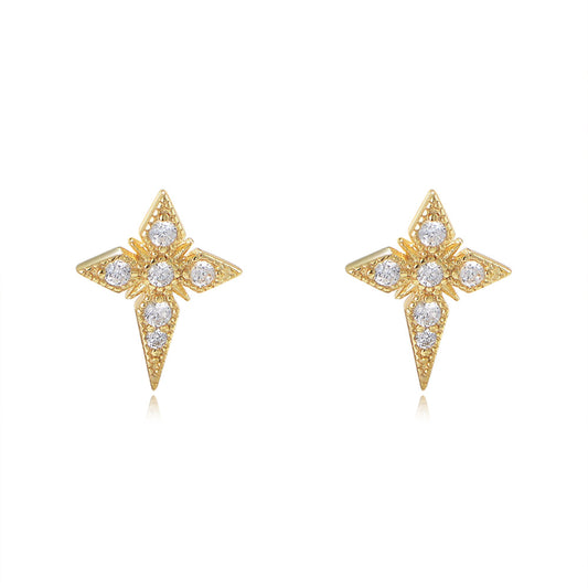 Cross Stars with Zircon Silver Studs Earrings for Women