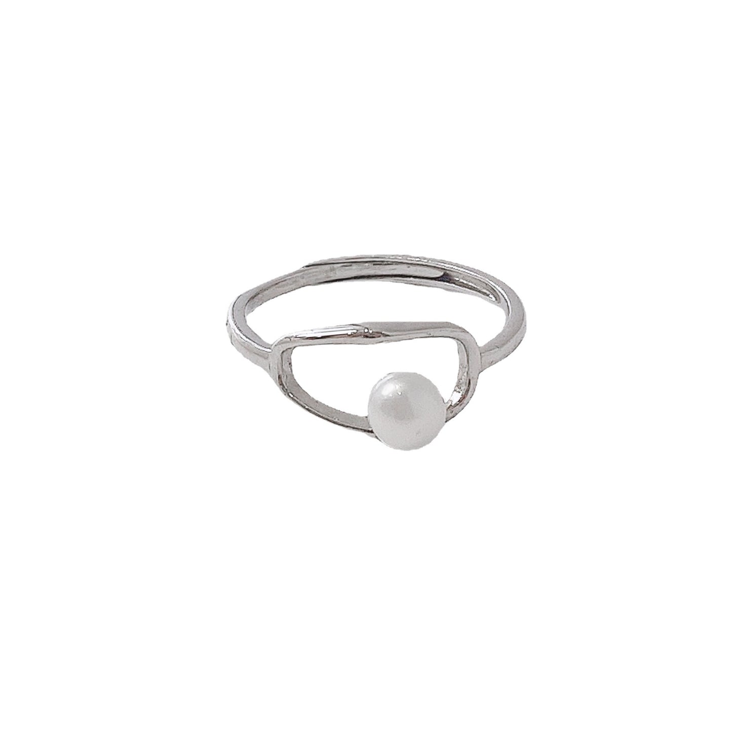 Hollow Oval Shape with Pearl Silver Ring for Women