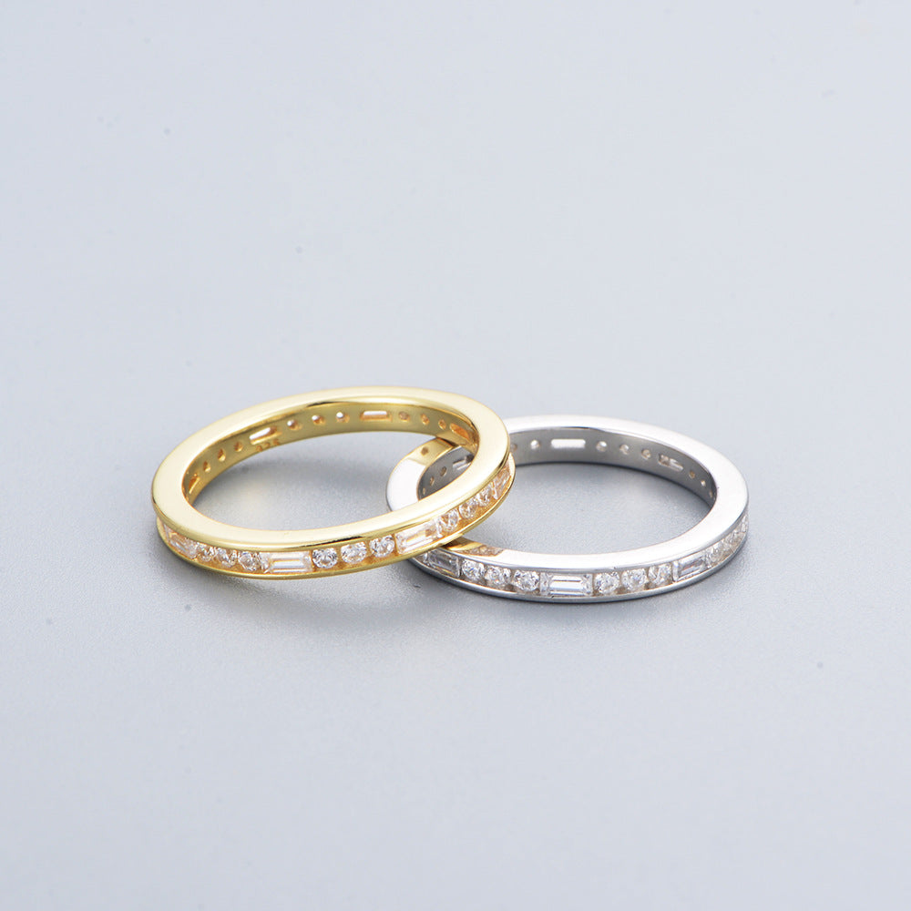 Rectangle and Round Zircon Sterling Silver Eternity Ring