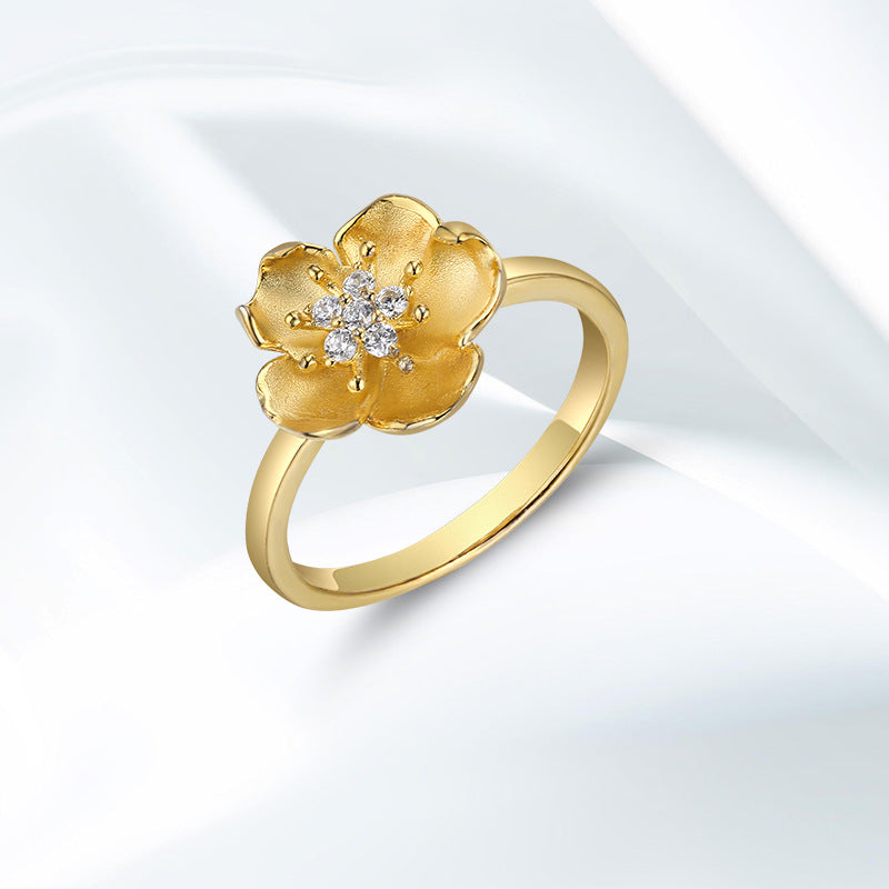 Plum Blossom with Zircon Silver Ring