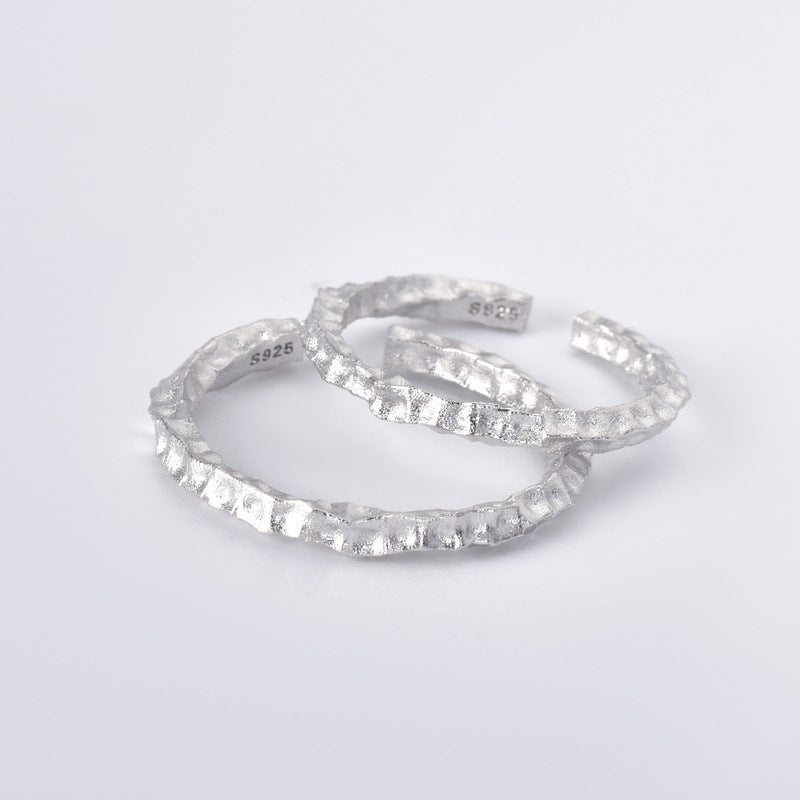 Irregular Concave-convex Rock Texture Silver Couple Ring for Women