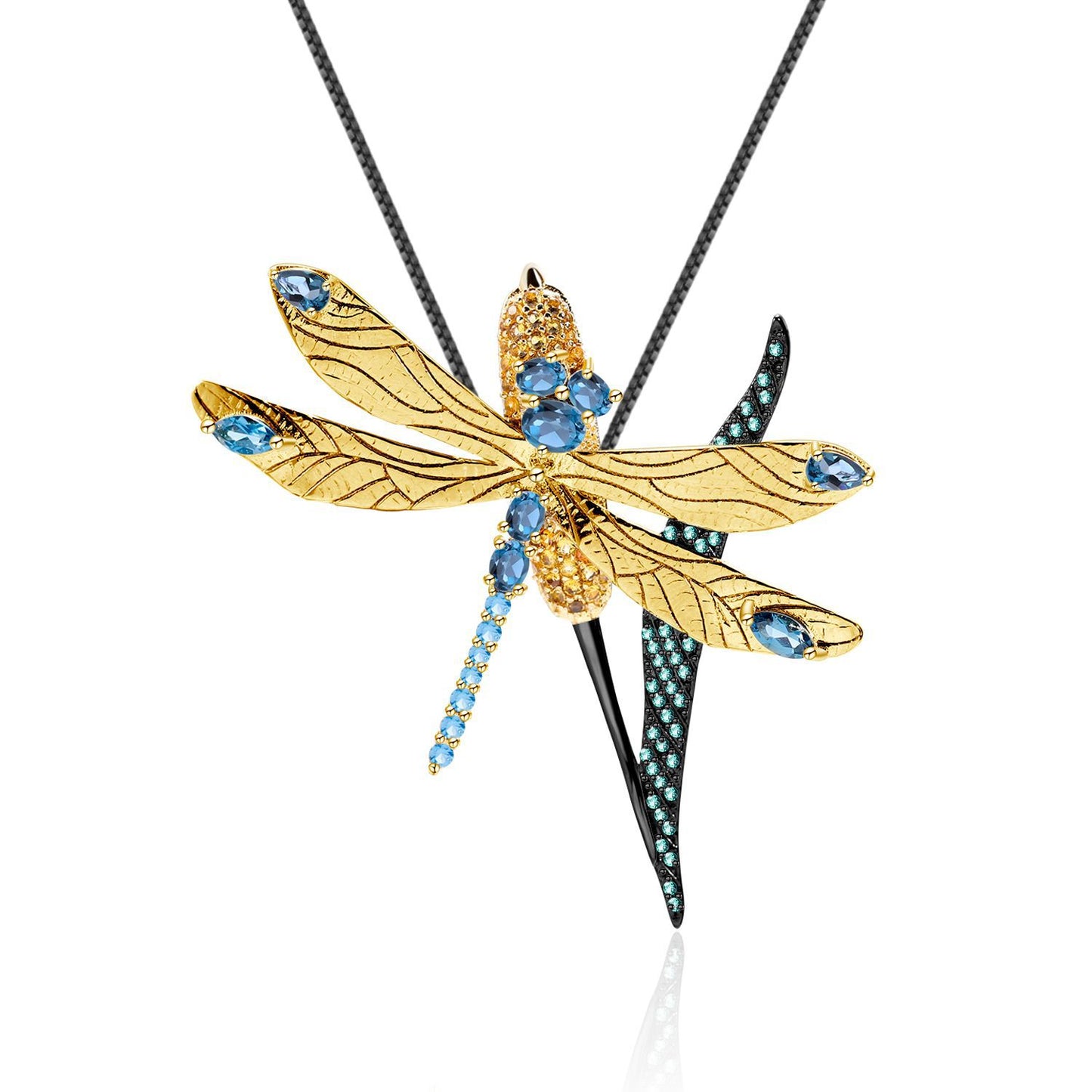 Brooch Pendant Dual-use Natural Topaz Dragonfly Pendant Silver Necklace for Women