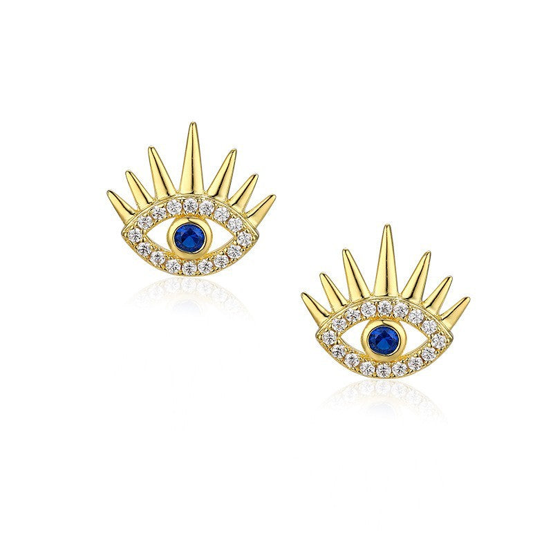 Devil's Eye with Blue Zircon Silver Studs Earrings for Women