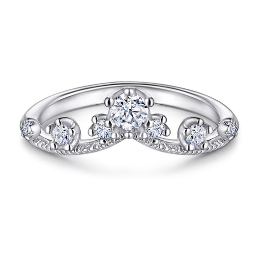 V-shaped Crown with Round Zircon Silver Ring