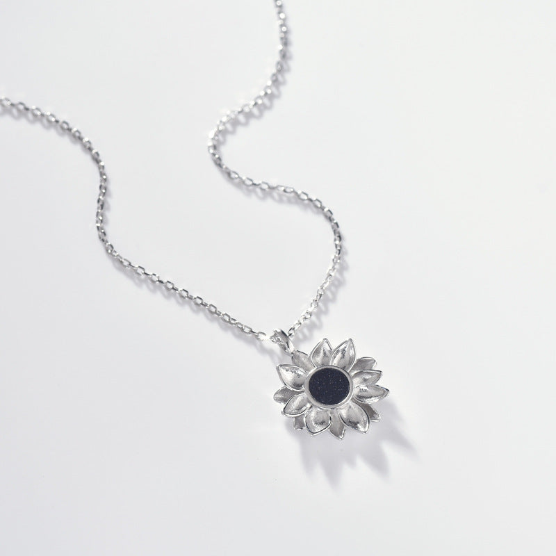 Blue Sandstone Sunflower Pendant Silver Necklace for Women