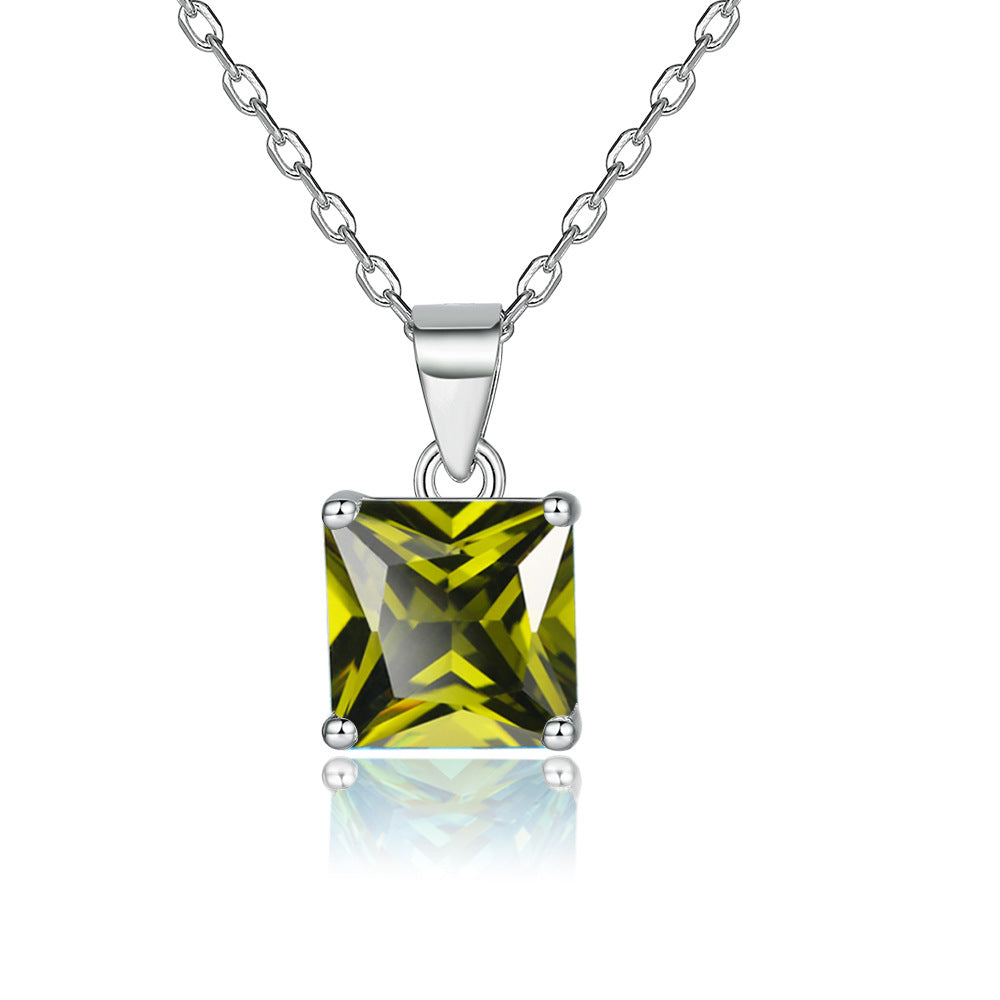 Princess Cut zircon pendant silver necklace for women
