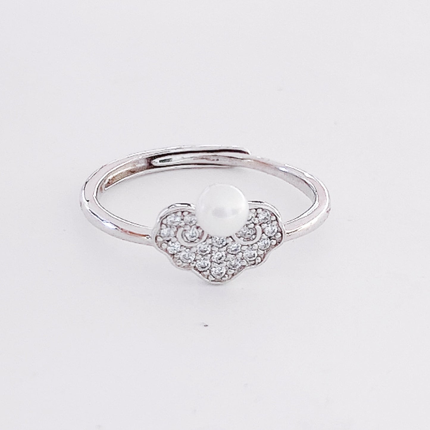 Fortune Lock with Natural Pearl Silver Ring for Women