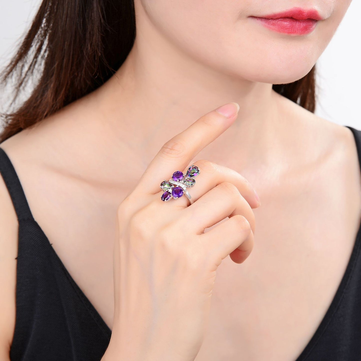 European Fashion Gemstone Crystal S925 Silver Ring for Women