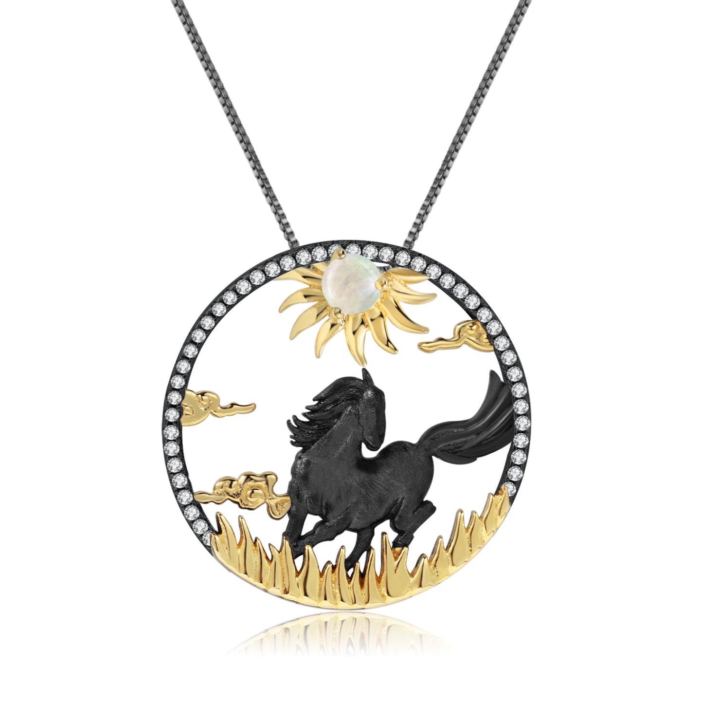 Chinese Style Element Design Zodiac Series Horse Natural Gemstone Pendant Silver Necklace for Women