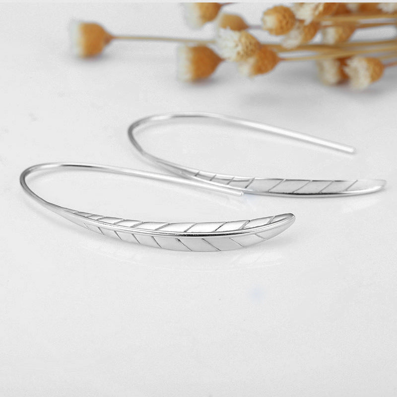 Feather Silver Hook Earrings for Women