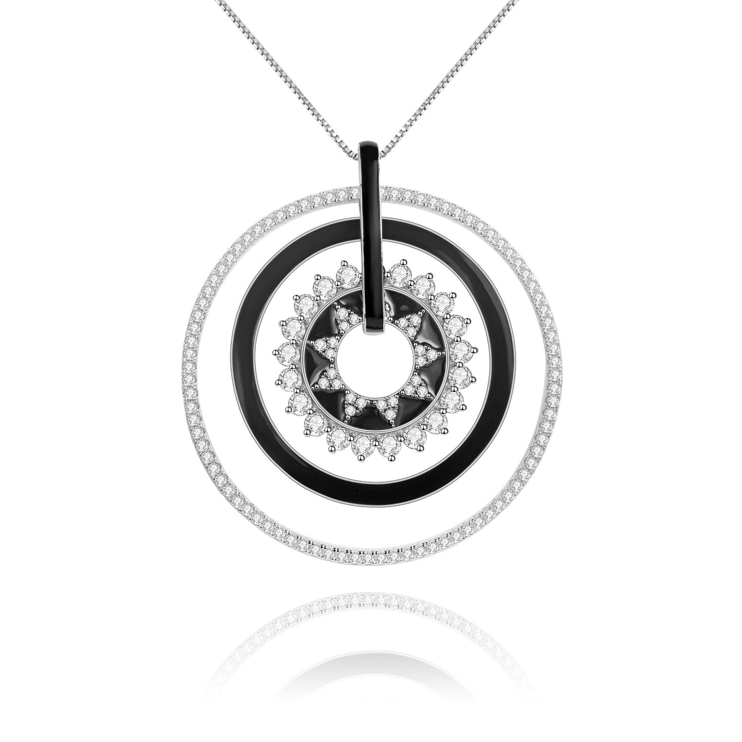 Natural Colourful Gemstones Enamel Circle Pendant Silver Necklace for Women