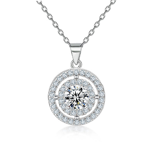 Round Zircon Soleste Halo Pendant Silver Necklace for Women