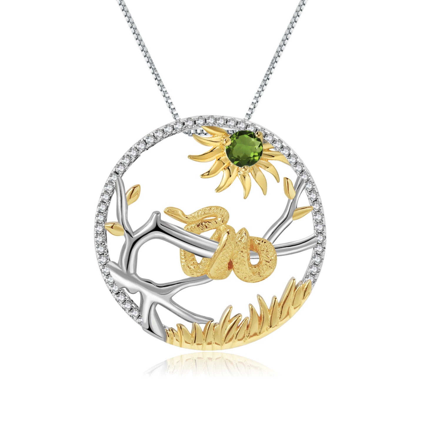 Chinese Style Elemen Designt  Zodiac Series Snake  Natural Gemstone Pendant  Silver Necklace for Women