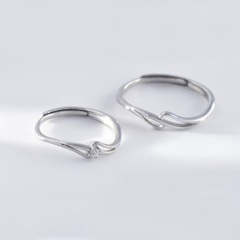 Hollow Out Interwoven Lines Silver Couple Ring for Women