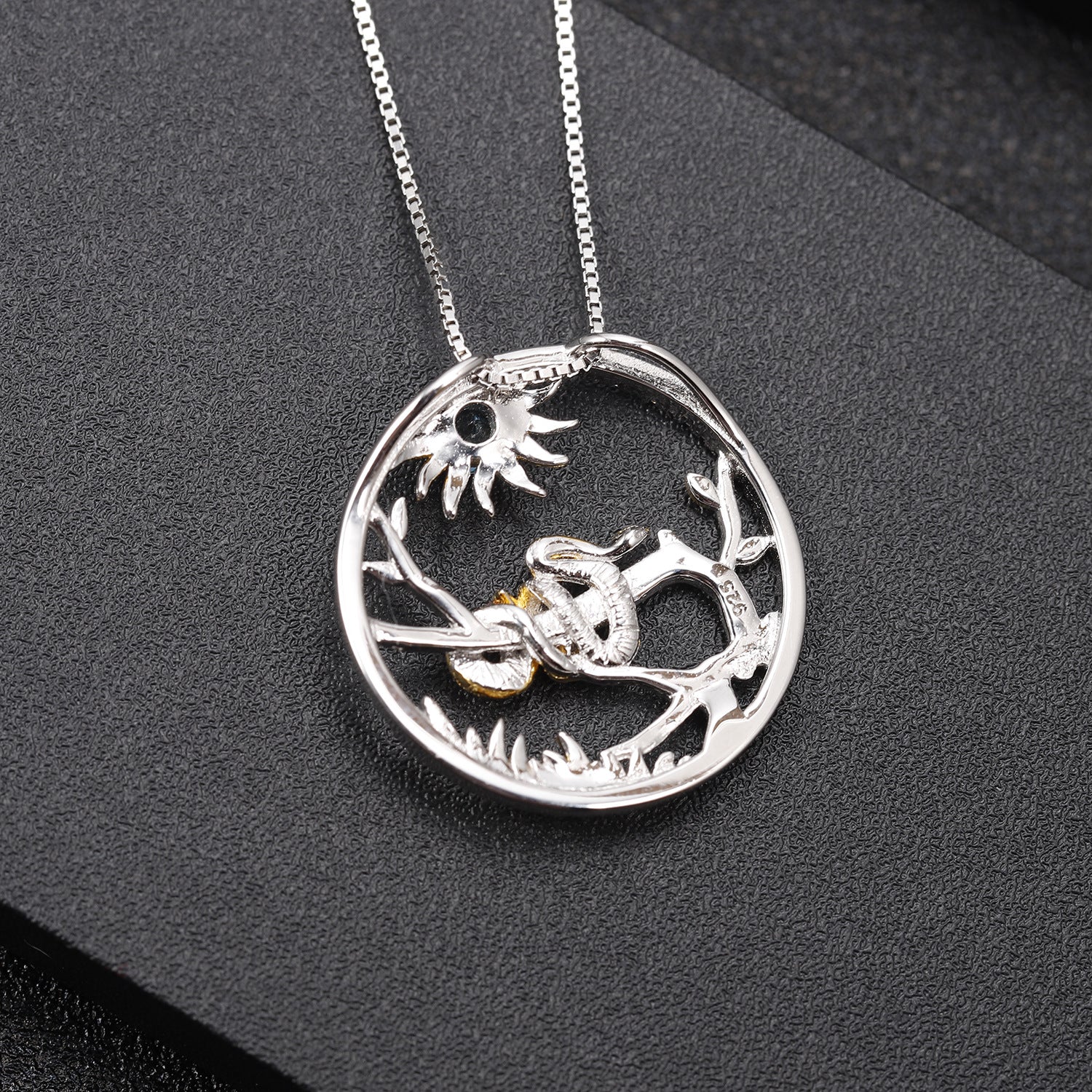 Chinese Style Elemen Designt  Zodiac Series Snake  Natural Gemstone Pendant  Silver Necklace for Women