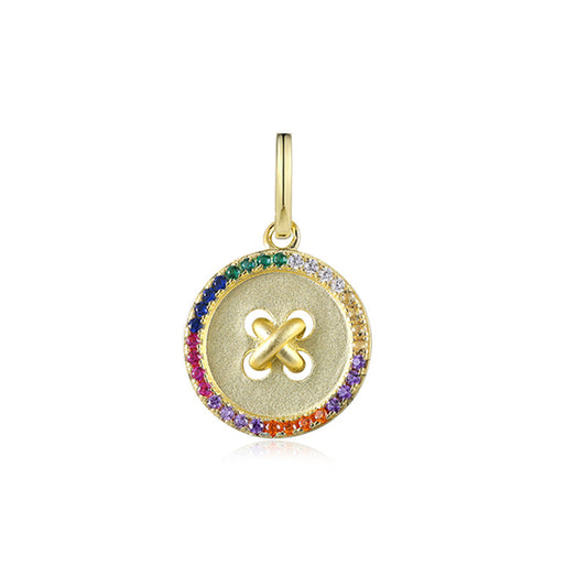 (Pendant Only) Button with Colourful Zircon Silver Pendant for Women