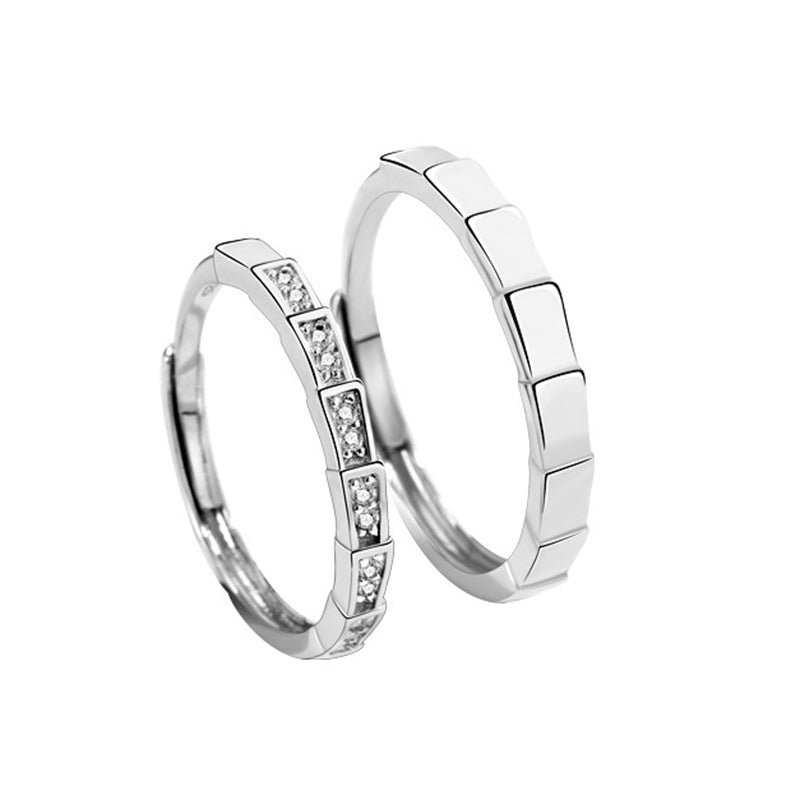 Snakebone Design with Zircon Silver Couple Ring for Women