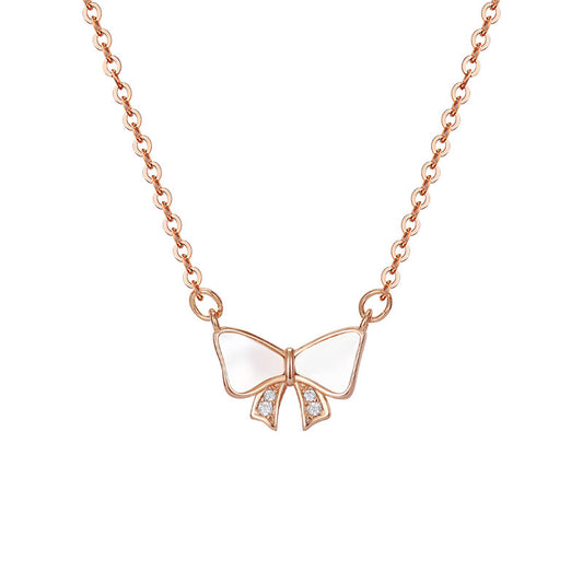 Mother of Pearl Bowknot with Zircon Silver Necklace for Women
