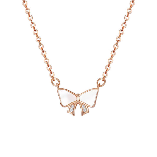 Mother of Pearl Bowknot with Zircon Silver Necklace for Women