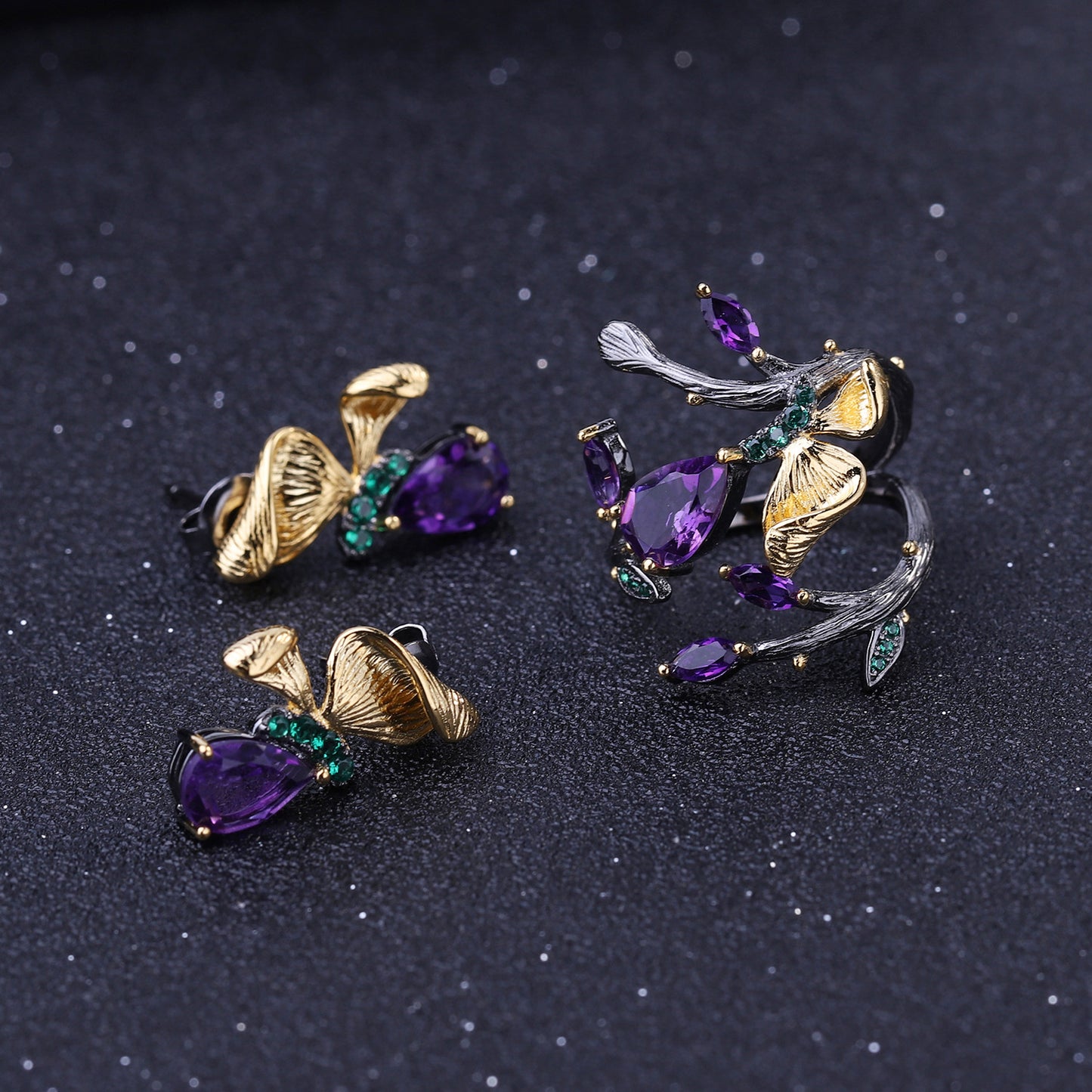Butterfly S925 Silver Natural Gemstone Amethyst Studs for Women